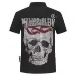 chaude polo tshirt philipp plein homme pas cher col rond de coton pp39011 noir back skull